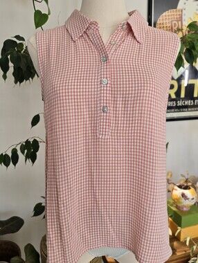 NWT Z Supply Harper Gingham Top Small Pink White Sleeveless Shell Button Coastal
